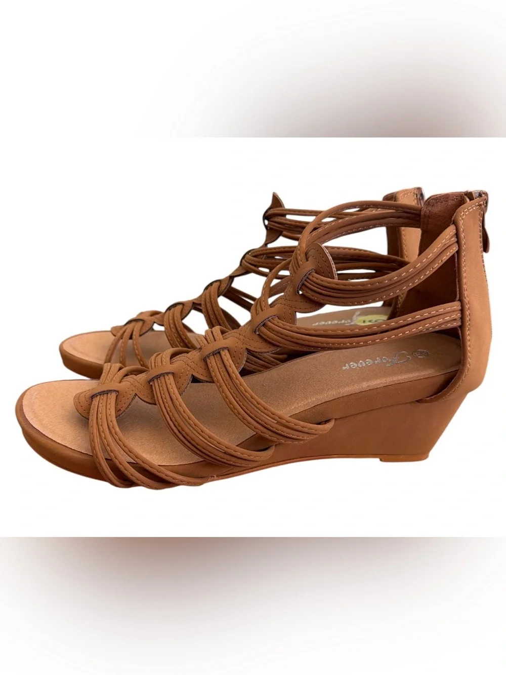 NWT-Forever 21 Tan Strappy Wedge Sandals